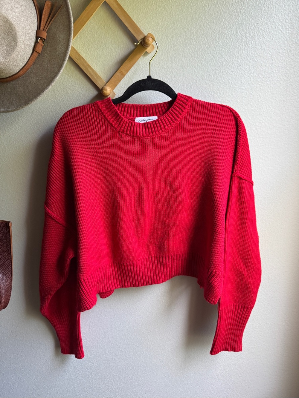 CJLA Red Cropped Crewneck Sweater - Women